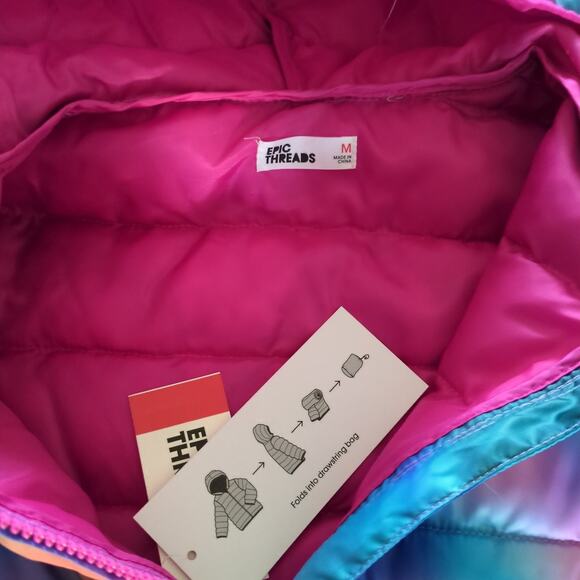 Epic Threads Girls Watercolor Quilted Packable Hooded Jacket girls size (M) NEW - Picture 3 of 5